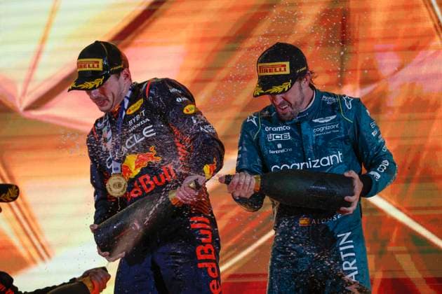 1 Max Verstappen NLD, Oracle Red Bull Racing , 14 Fernando Alonso ESP, Aston Martin Aramco Cognizant F1 Team , F1 Grand Prix of Bahrain at Bahrain International Circuit on March 5, 2023 in Sakhir, Bahrain Photo by HOCH ZWEI Sakhir Bahrain