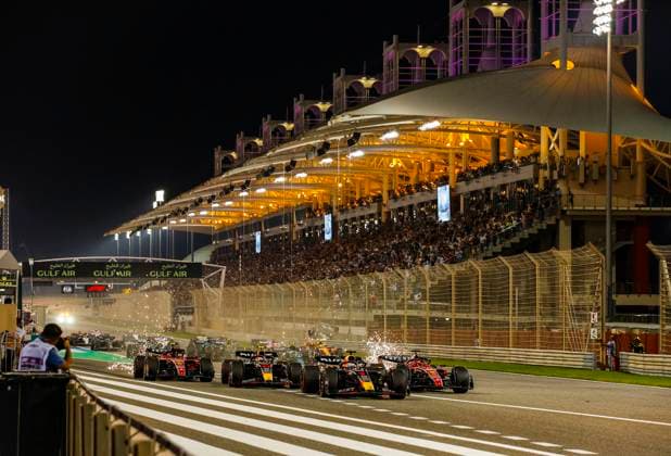 Start, 1 Max Verstappen NLD, Oracle Red Bull Racing , 16 Charles Leclerc MCO, Scuderia Ferrari , 55 Carlos Sainz ESP, Scuderia Ferrari , 11 Sergio Perez MEX, Oracle Red Bull Racing , F1 Grand Prix of Bahrain at Bahrain International Circuit on March 5, 2023 in Sakhir, Bahrain Photo by HOCH ZWEI Sakhir Bahrain