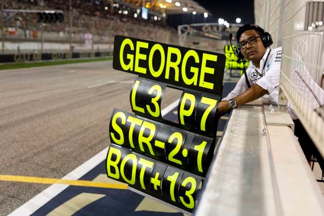 Pitboard for 63 George Russell GBR, Mercedes AMG Petronas F1 Team , F1 Grand Prix of Bahrain at Bahrain International Circuit on March 5, 2023 in Sakhir, Bahrain Photo by HOCH ZWEI Sakhir Bahrain
