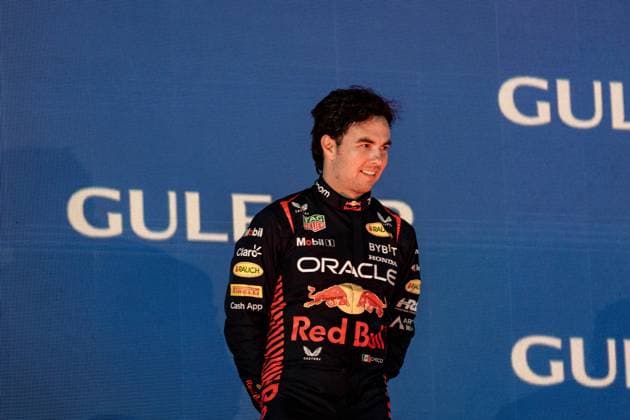Formula 1 GP Bahrain Sunday 05 03 2023 Sergio Perez MEX Red Bull Racing on podium Formula 1 GP Bahrain Sunday 05 03 2023 Copyright: xBEAUTIFULxSPORTS Erlhofx