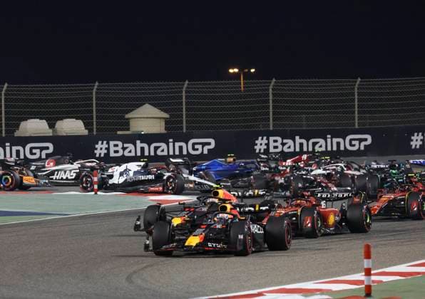 Start, 1 Max Verstappen NLD, Oracle Red Bull Racing , 11 Sergio Perez MEX, Oracle Red Bull Racing , 16 Charles Leclerc MCO, Scuderia Ferrari , F1 Grand Prix of Bahrain at Bahrain International Circuit on March 5, 2023 in Sakhir, Bahrain Photo by HOCH ZWEI Sakhir Bahrain