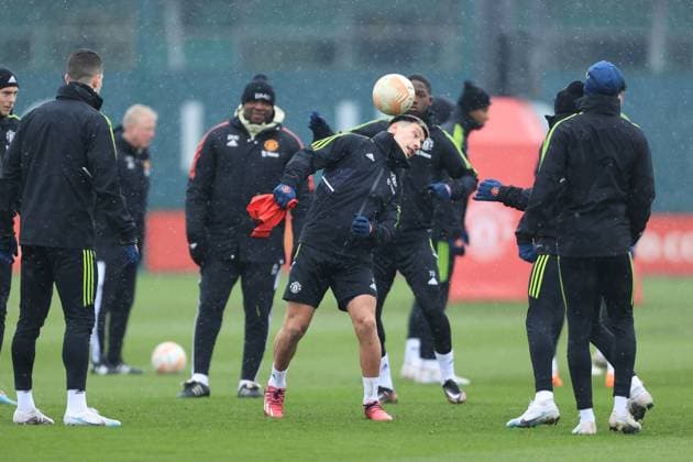 Fußball UEFA Europa League Achtelfinale Manchester United Trainingseinheit 8. März 2023 UEFA Europa League Achtelfinale Manchester United Trainingseinheit Lisandro Martinez von Manchester United Foto Simon Stacpoole Abseits Manchester UK  Copyright: xSimonxStacpoolexOffside