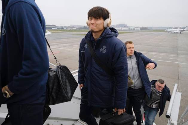BERLIN, GERMANY - MARCH 08 : Machida Koki defender of Union St-Gilloise pictured during the media activities the day before the UEFA Europa League Round of 16, 1st leg match between Union Berlin and Union SG on March 8, 2023 in Berlin, Germany, 8 03 2023 ( Union Berlin v Union SG - UEFA Europa League - media activities PhotoNews Panoramic 