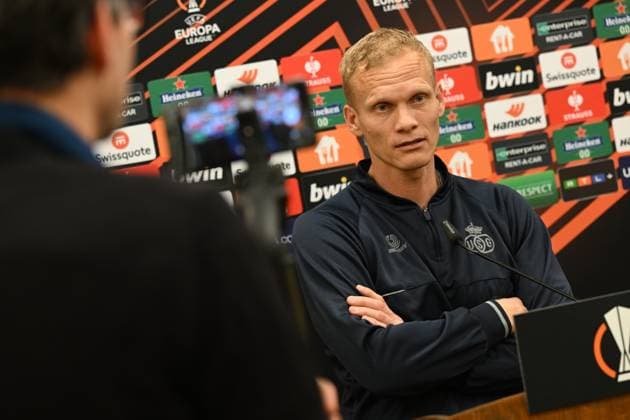 Union s head coach Karel Geraerts pictured during a press conference, PK, Pressekonferenz of Belgian soccer team Royale Union Saint-Gilloise, Wednesday 08 March 2023 in Berlin, Germany. Union is preparing for tomorrow s game against German Union Berlin, the first leg of the round of 16 of the UEFA Europa League competition. LAURIExDIEFFEMBACQ  x62130072x