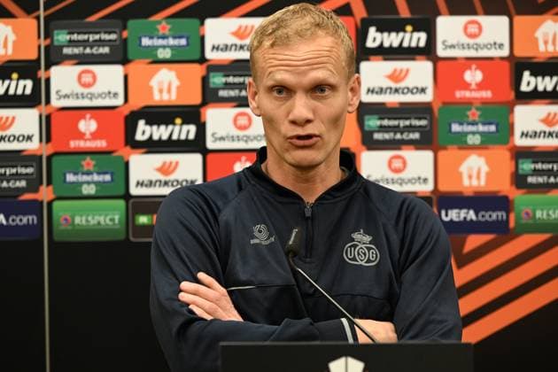 Union s head coach Karel Geraerts pictured during a press conference, PK, Pressekonferenz of Belgian soccer team Royale Union Saint-Gilloise, Wednesday 08 March 2023 in Berlin, Germany. Union is preparing for tomorrow s game against German Union Berlin, the first leg of the round of 16 of the UEFA Europa League competition. LAURIExDIEFFEMBACQ  x62130102x
