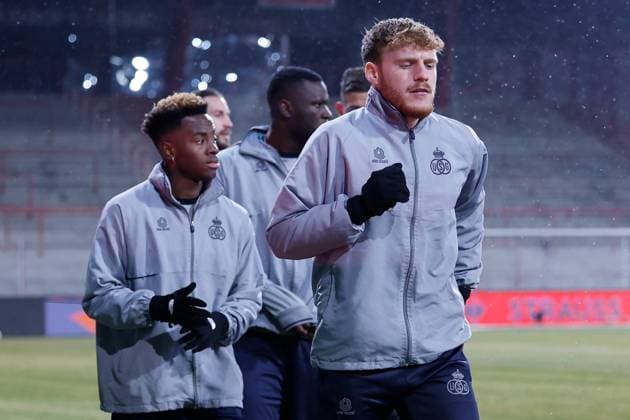 BERLIN, GERMANY - MARCH 08 : Vertessen Yorbe forward of Union St-Gilloise pictured during the media activities the day before the UEFA Europa League Round of 16, 1st leg match between Union Berlin and Union SG on March 8, 2023 in Berlin, Germany, 8 03 2023 ( Union Berlin v Union SG - UEFA Europa League - media activities PhotoNews Panoramic 