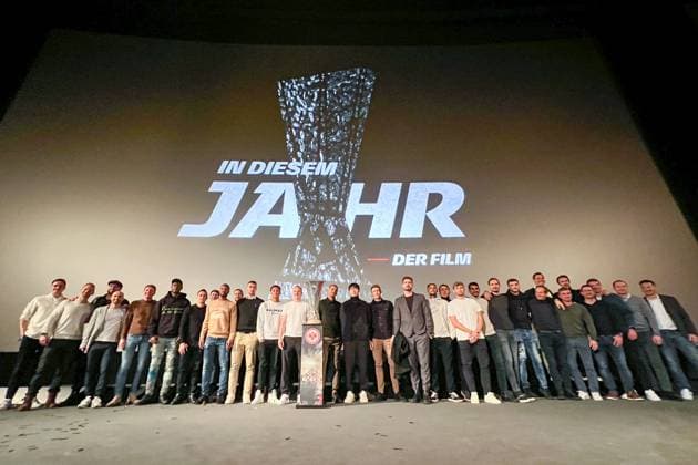 Sports director Markus Krösche with the Europa League trophy at the film premiere of In this year Frankfurt 08 03 2023 Film premiere In this year of Eintracht Frankfurt