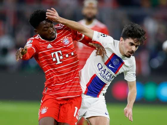 f li Alphonso Davies FC Bayern Muenchen, 19 and Vitinha FC Paris Saint Germain, 17 , 08 03 2023, Football, UEFA Champions League, Round of 16, FC Bayern Muenchen Paris Saint Germain, GER, Munich, Allianz Arena Copyright: HMBxMedia xHeikoxBecker