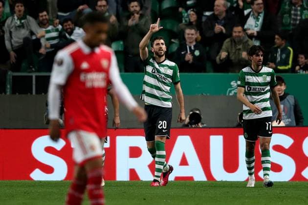 March 9, 2023, Lisbon, Portugal: Paulinho of Sporting CP celebrates after scoring a goal during the UEFA Europa League round of 16 leg one football match between Sporting CP and Arsenal FC at Alvalade stadium in Lisbon, Portugal, on March 9, 2023. Lisbon Portugal - ZUMAf123 20230309_zap_f123_012 Copyright: xPedroxFiuzax