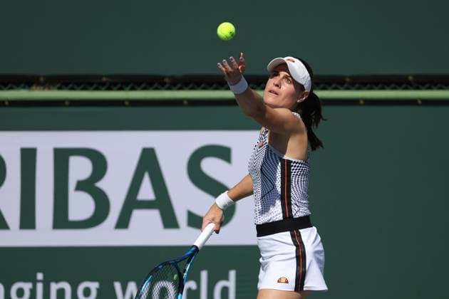 INDIAN WELLS, CA - MARCH 09: Kimberly Birrell (AUS) serves during the BNP Paribas Open on March 9, 2023 at the Indian Wells Tennis Garden in Indian Wells, CA. (Photo by George Walker Icon Sportswire) TENNIS: MAR 09 BNP Paribas Open Icon23030977