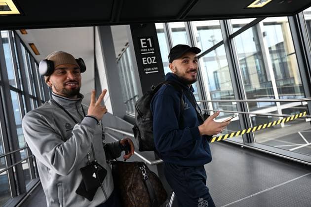 Union s Cameron Puertas Castro and Union s Teddy Teuma board the airplane for the departure of Belgian soccer team Royale Union Saint-Gilloise, from the airport in Berlin, Germany to Zaventem, Belgium on Friday 10 March 2023. Union is traveling home after yesterday s game against German Union Berlin, the first leg of the round of 16 of the UEFA Europa League competition which ended in a 3-3 draw. LAURIExDIEFFEMBACQ  x62391586x