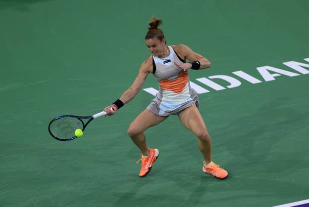 Mandatory Credit: Photo by Ella Ling Shutterstock (13794901cs) Maria Sakkari of Greece in action BNP Paribas Open, Tennis, Day 3, Indian Wells Tennis Garden, California, USA- 10 Mar 2023 BNP Paribas Open, Tennis, Day 3, Indian Wells Tennis Garden, California, USA- 10 Mar 2023  Copyright: xEllaxLing Shutterstockx 13794901cs