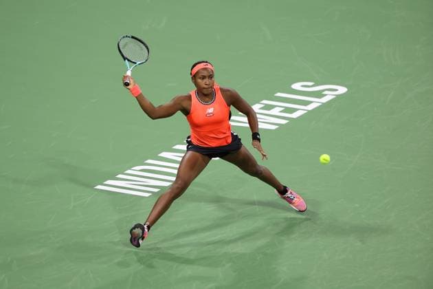 Coco Gauff (USA) in action at the BNP Paribas Open at Indian Wells TENNIS : Indian Wells 2023 AntoineCouvercelle Panoramic 