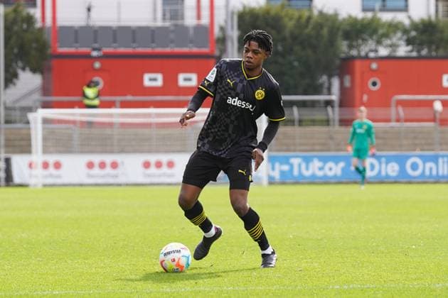 Saturday, 11 03 2023 Season 2022 2023 15 Matchday A Junior Bundesliga at Ulrich Haberland Stadion, Leverkusen, Germany SV Bayer Leverkusen U19 BV Borussia Dortmund U19 Faroukou Kayode Cisse Borussia Dortmund U19 6