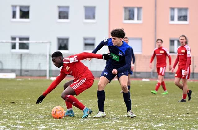 Football, U 17, season 2022 23, B Junior Bundesliga, Staffel Nord Nordost 17 matchday , 1 FC Union Berlin Hertha BSC, v l Kelvin Ojo U17, 1 FC Union , Selim Telib Hertha , 11 03 2023, Copyright: xMatthiasxKochx