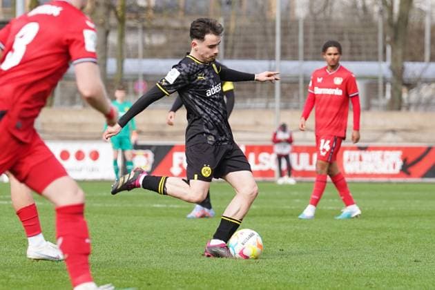 Saturday, 11 03 2023 Season 2022 2023 15 Matchday A Junior Bundesliga at Ulrich Haberland Stadion, Leverkusen, Germany SV Bayer Leverkusen U19 BV Borussia Dortmund U19 Vasco Walz Borussia Dortmund U19 8