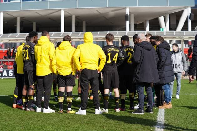 Saturday, 11 03 2023 Season 2022 2023 15 Matchday A Junior Bundesliga at Ulrich Haberland Stadion, Leverkusen, Germany SV Bayer Leverkusen U19 BV Borussia Dortmund U19 Final round after winning the West German championship.