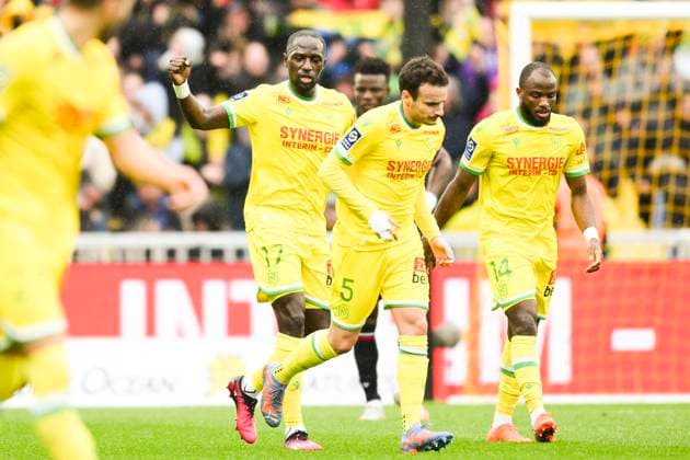 joie des joueurs de Nantes apres le but de Moussa Sissoko (Nantes) FOOTBALL : Nantes vs Nice - Ligue1 - 12 03 2023 JBAutissier Panoramic 