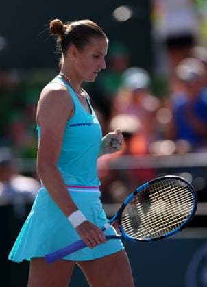 Mandatory Credit: Photo by Ella Ling Shutterstock (13795074aa) Karolina Pliskova of Czech Republic celebrates BNP Paribas Open, Tennis, Day 5, Indian Wells Tennis Garden, California, USA- 12 Mar 2023 BNP Paribas Open, Tennis, Day 5, Indian Wells Tennis Garden, California, USA- 12 Mar 2023  Copyright: xEllaxLing Shutterstockx 13795074aa