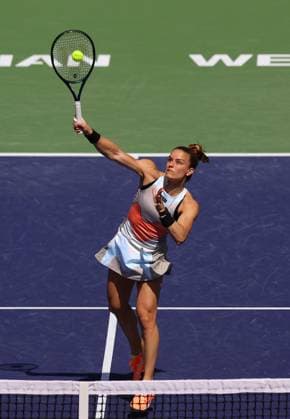 Mandatory Credit: Photo by Ella Ling Shutterstock (13795074ba) Maria Sakkari of Greece in action BNP Paribas Open, Tennis, Day 5, Indian Wells Tennis Garden, California, USA- 12 Mar 2023 BNP Paribas Open, Tennis, Day 5, Indian Wells Tennis Garden, California, USA- 12 Mar 2023  Copyright: xEllaxLing Shutterstockx 13795074ba