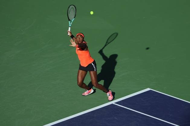 Coco Gauff (USA) in action at the BNP Paribas Open at Indian Wells TENNIS : Indian Wells 2023 AntoineCouvercelle Panoramic 