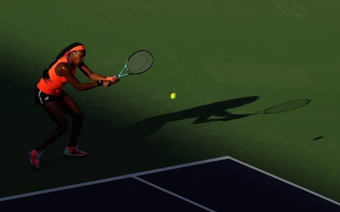 Mandatory Credit: Photo by Ella Ling Shutterstock (13795074cp) Coco Gauff of USA in action BNP Paribas Open, Tennis, Day 5, Indian Wells Tennis Garden, California, USA- 12 Mar 2023 BNP Paribas Open, Tennis, Day 5, Indian Wells Tennis Garden, California, USA- 12 Mar 2023  Copyright: xEllaxLing Shutterstockx 13795074cp