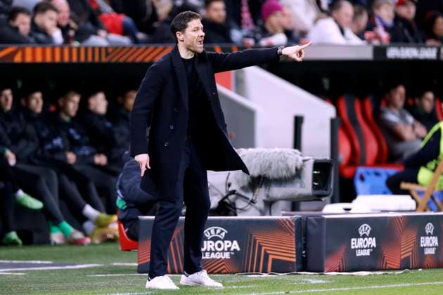 ALONSO Xabi coach team Bayer 04 Leverkusen UEFA Europa League season 2022 2023 match Bayer 04 Leverkusen Ferencvaros TC 2 0 on 09 03 2023 in Leverkusen DFL REGULATES PROHIBIT ANY USE OF PHOTOGRAPHS as IMAGE SEQUENCES and or QUASI VIDEO Copyright: xLacixPerenyix