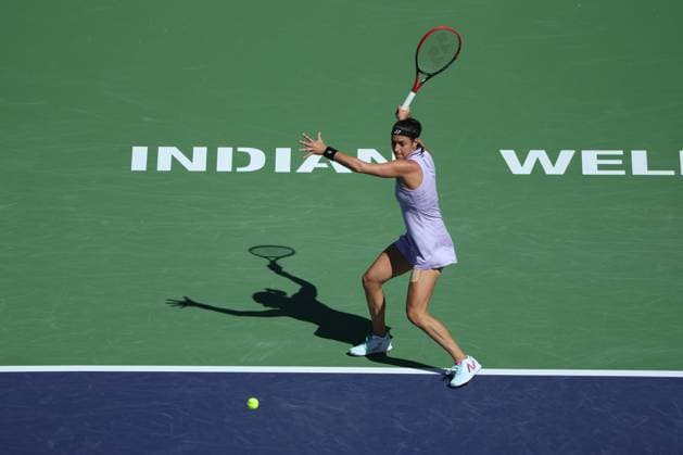 Caroline Garcia in action against Leilah Fernandez at the BNP Paribas Open at Indian Wells TENNIS : Indian Wells 2023 AntoineCouvercelle Panoramic 