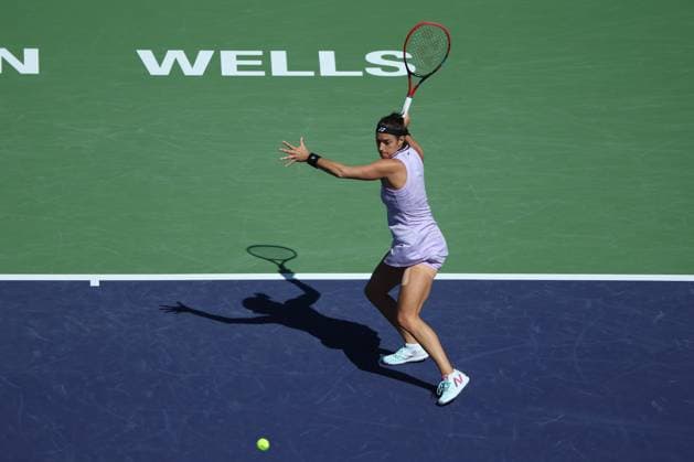 Caroline Garcia in action against Leilah Fernandez at the BNP Paribas Open at Indian Wells TENNIS : Indian Wells 2023 AntoineCouvercelle Panoramic 