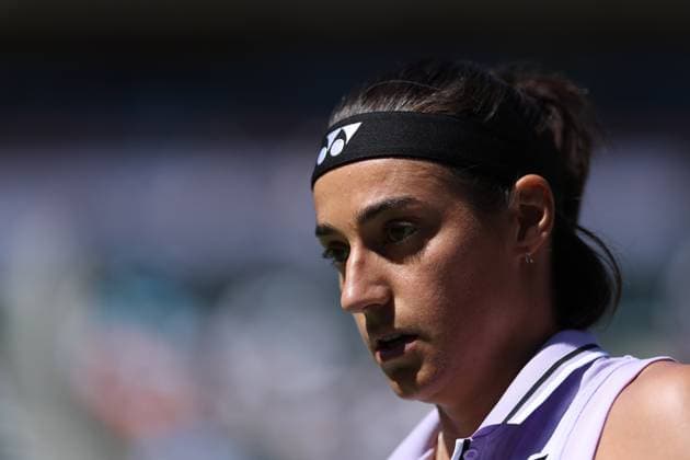 Caroline Garcia in action against Leilah Fernandez at the BNP Paribas Open at Indian Wells TENNIS : Indian Wells 2023 AntoineCouvercelle Panoramic 