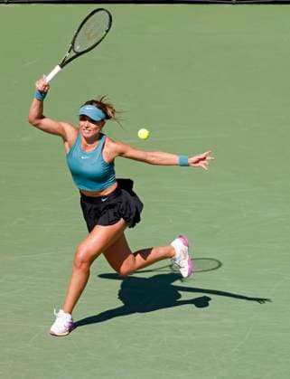 March 13, 2023 Paula Badosa of Spain returns a shot against Elena Rybakina of Kazakhstan during the 2023 BNP Paribas Open at Indian Wells Tennis Garden in Indian Wells, California. Mandatory Photo Credit: CSM Indian Wells United States of America - ZUMAc04_ 20230313_zaf_c04_069 Copyright: xCharlesxBausx