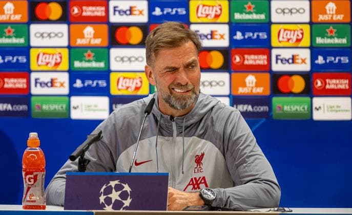 Sport Themen der Woche KW11 Sport Bilder des Tages Football - UEFA Champions League - Round of 16 2nd Leg - Real Madrid CF v Liverpool FC MADRID, SPAIN - Tuesday, March 14, 2023: Liverpool s manager Jürgen Klopp during a press conference, PK, Pressekonferenz at Estadio Santiago BernabÃ u ahead of the UEFA Champions League Round of 16 2nd Leg game between Real Madrid CF and Liverpool FC. MADRID Estadio Santiago BernabÃ u COMMUNITY OF MADRID SPAIN  Copyright: xDavidxRawcliffex P2023-03-14-Real_Madrid_Liverpool_MD-1-12