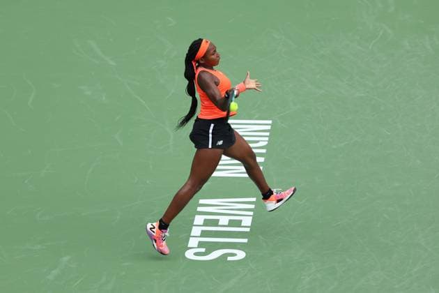 Coco Gauff (USA) in action at the BNP Paribas Open at Indian Wells TENNIS : Indian Wells 2023 AntoineCouvercelle Panoramic 
