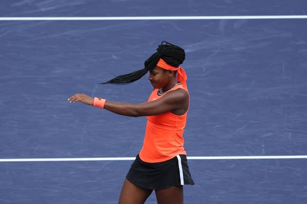 Coco Gauff (USA) in action at the BNP Paribas Open at Indian Wells TENNIS : Indian Wells 2023 AntoineCouvercelle Panoramic 