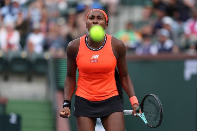Coco Gauff (USA) in action at the BNP Paribas Open at Indian Wells TENNIS : Indian Wells 2023 AntoineCouvercelle Panoramic 