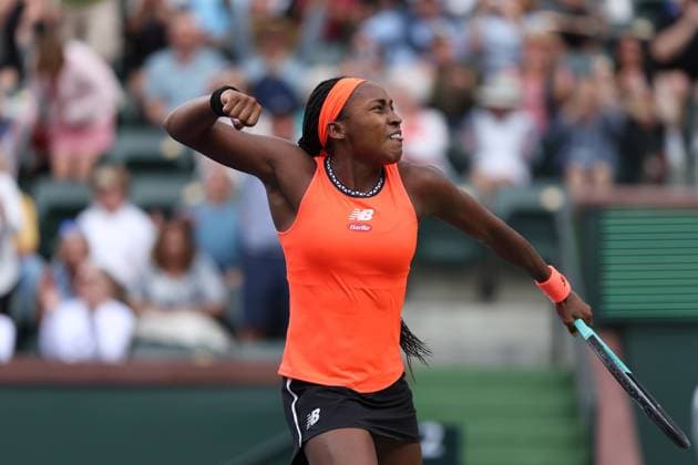 Coco Gauff (USA) in action at the BNP Paribas Open at Indian Wells TENNIS : Indian Wells 2023 AntoineCouvercelle Panoramic 