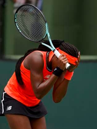 March 14, 2023 Coco Gauff reacts to missing a shot against Rebecca Peterson of Sweden during the 2023 BNP Paribas Open at Indian Wells Tennis Garden in Indian Wells, California. Mandatory Photo Credit: CSM Indian Wells United States of America - ZUMAc04_ 20230314_zaf_c04_020 Copyright: xCharlesxBausx