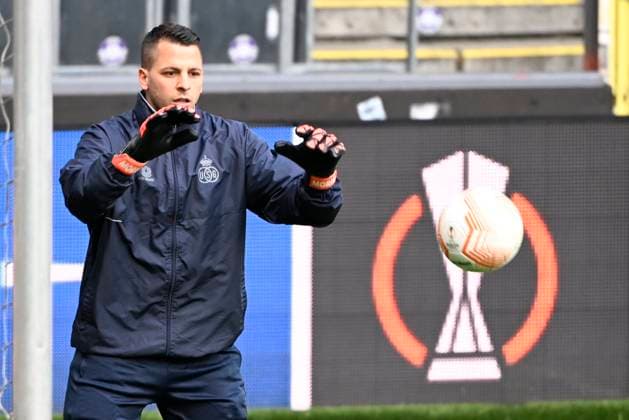 ANDERLECHT, BELGIUM - MARCH 15 : Moris Anthony goalkeeper of Union St-Gilloise pictured during a training session ahead of the UEFA Europa League round of 16, 2nd leg between Royal Union Saint-Gilloise and FC Union Berlin on March 15, 2023 in Anderlecht, Belgium, 15 03 2023 ( Royal Union Saint-Gilloise v Union Berlin - UEFA Europa League Media Activities 15 03 2023 PhotoNews Panoramic 