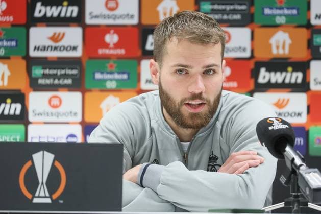 Union s Bart Nieuwkoop pictured during a press conference, PK, Pressekonferenz of Belgian soccer team Royale Union Saint-Gilloise, Wednesday 15 March 2023 in Anderlecht, Brussels. Union is preparing for tomorrow s game against German Union Berlin, the return leg of the round of 16 of the UEFA Europa League competition, after a 3-3 draw result at the first leg. BRUNOxFAHY  x62990053x