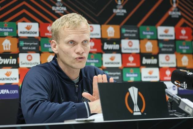 Union s head coach Karel Geraerts pictured during a press conference, PK, Pressekonferenz of Belgian soccer team Royale Union Saint-Gilloise, Wednesday 15 March 2023 in Anderlecht, Brussels. Union is preparing for tomorrow s game against German Union Berlin, the return leg of the round of 16 of the UEFA Europa League competition, after a 3-3 draw result at the first leg. BRUNOxFAHY  x62991385x