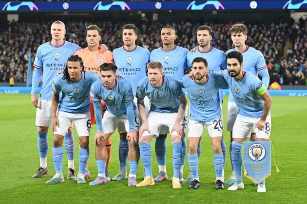 Manchester, Etihad Stadium, 14 03 23, GER, Men, UEFA Champions League, Season 2022 2023, Manchester City RB Leipzig picture team photo, group photo Manchester City Only for editorial use DFL regulations prohibit any use of photographs as image sequences and or quasi video England United Kingdom