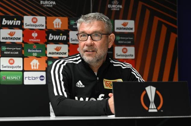 Football, men, season 2022 2023, Europa League, press conference of 1 FC Union Berlin the day before the round of 16 second leg at Royale Union Saint Gilloise at Lotto Park Brussels, coach Urs Fischer 1 FC Union Berlin , 15 03 2023, Copyright: xMatthiasxKochx