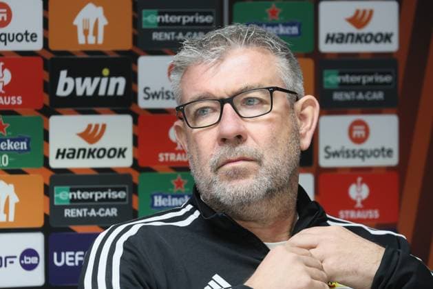 Berlin s head coach Urs Fischer pictured during a press conference, PK, Pressekonferenz of German Union Berlin, Wednesday 15 March 2023 in Anderlecht, Brussels. Union Berlin is preparing for tomorrow s game against Belgian soccer team Royale Union Saint-Gilloise, the return leg of the round of 16 of the UEFA Europa League competition, after a 3-3 draw result at the first leg. BRUNOxFAHY  x63014035x