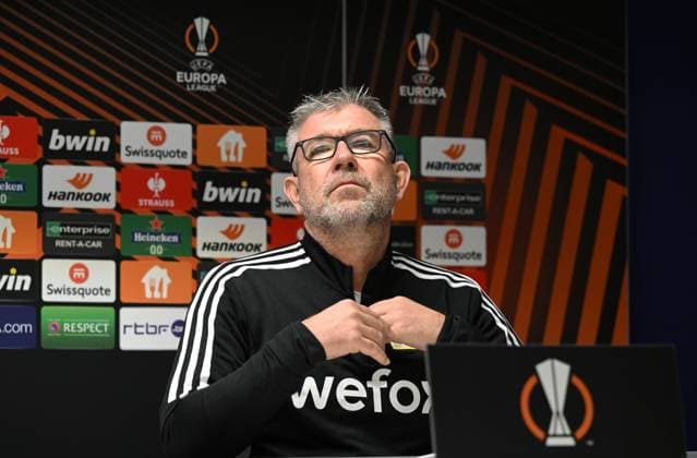 Football, men, season 2022 2023, Europa League, press conference of 1 FC Union Berlin the day before the round of 16 second leg at Royale Union Saint Gilloise at Lotto Park Brussels, coach Urs Fischer 1 FC Union Berlin , 15 03 2023, Copyright: xMatthiasxKochx