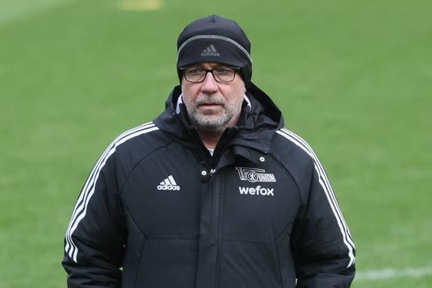 Berlin s head coach Urs Fischer pictured during a training session of German Union Berlin, Wednesday 15 March 2023 in Anderlecht, Brussels. Union Berlin is preparing for tomorrow s game against Belgian soccer team Royale Union Saint-Gilloise, the return leg of the round of 16 of the UEFA Europa League competition, after a 3-3 draw result at the first leg. BRUNOxFAHY  x63019474x