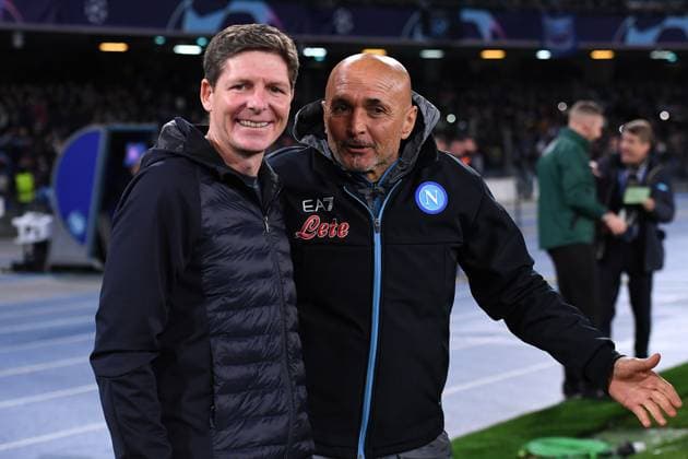 Soccer Champions League Round of 16 SSC Naples Eintracht Frankfurt on 15 03 2023 at Stadio Diego Armando Maradona in Naples Oliver Glasner coach head coach Frankfurt , left Luciano Spalletti coach head coach Naples , right xHDx