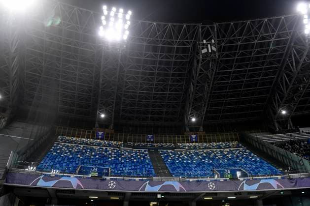 The empty sector stands of Eintracht supporters during the Champions League football match between SSC Napoli and Eintracht Frankfurt at Diego Armando Maradona stadium in Napoli (Italy), March 15th, 2023. Photo Andrea Staccioli Insidefoto andreaxstaccioli
