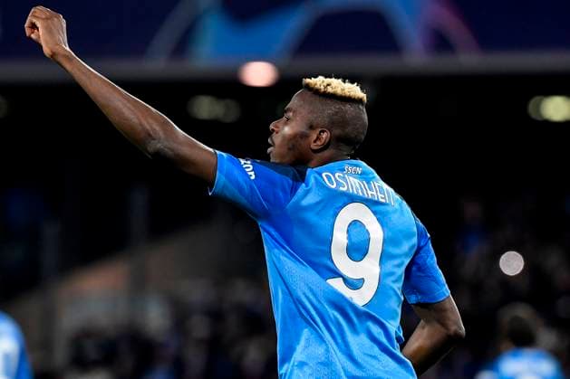 Victor Osimhen of SSC Napoli celebrates after scoring the goal of 1-0 during the Champions League football match between SSC Napoli and Eintracht Frankfurt at Diego Armando Maradona stadium in Napoli (Italy), March 15th, 2023. Photo Andrea Staccioli Insidefoto andreaxstaccioli