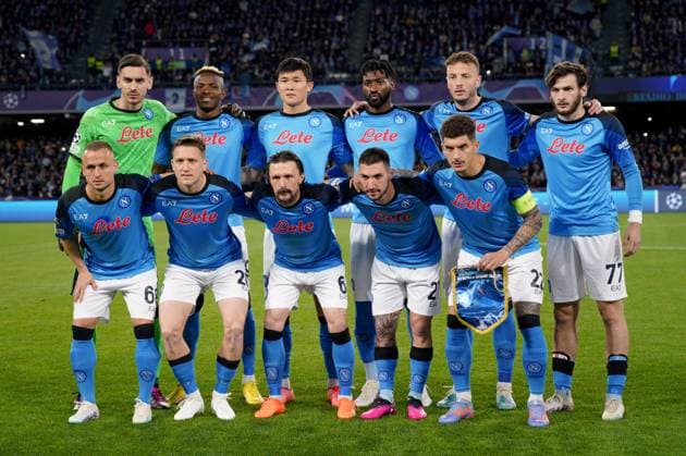 SSC Napoli squad during the UEFA Champions League Round of 16 leg Two match between Napoli and Eintracht Frankfurt at Stadio Diego Armando Maradona, Naples, Italy on 15 March 2023. Photo by Giuseppe Maffia. Naples Stadio Diego Armando Maradona Naples Italy Copyright: xGiuseppexMaffiax SP24-582-002