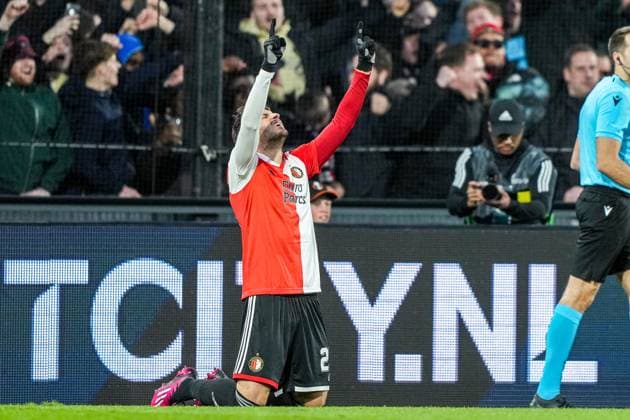 UEFA Europa League: Feyenoord v Shakhtar Donetsk Rotterdam - Santiago Gimenez of Feyenoord celebrates the 1-0 during the match between Feyenoord v Shakhtar Donetsk at Stadion Feijenoord De Kuip on 16 March 2023 in Rotterdam, the Netherlands. Copyright: xTomxBodex